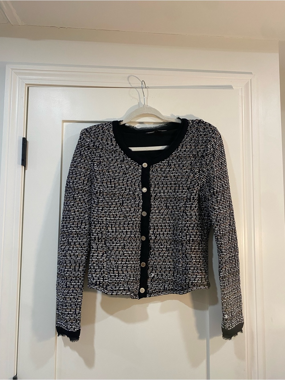 White House Black Market Black & White Textured Knit Cardigan Blazer